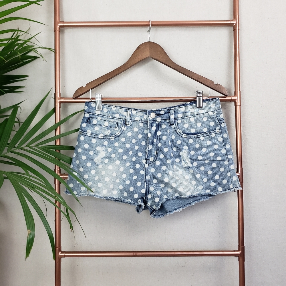 Ellison Polka-Dot Cut-Off Jean Shorts